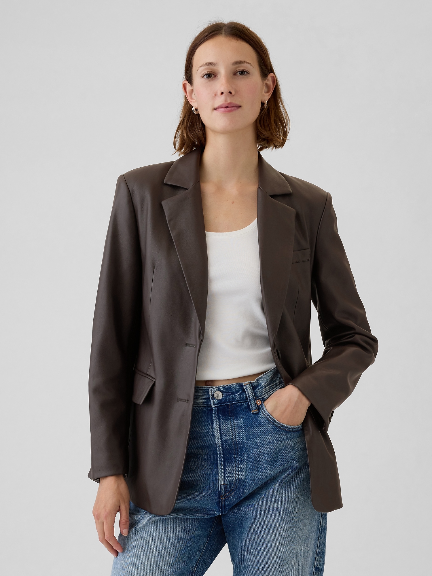 Vegan Leather Blazer - Brown