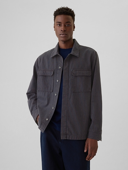 Image number 1 showing, Railroad Stripe Denim Overshirt