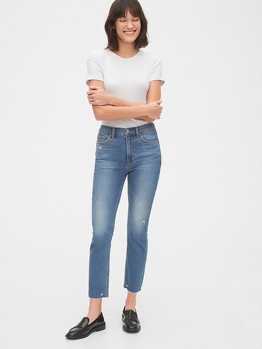Image number 1 showing, High Rise Distressed Vintage Slim Jeans