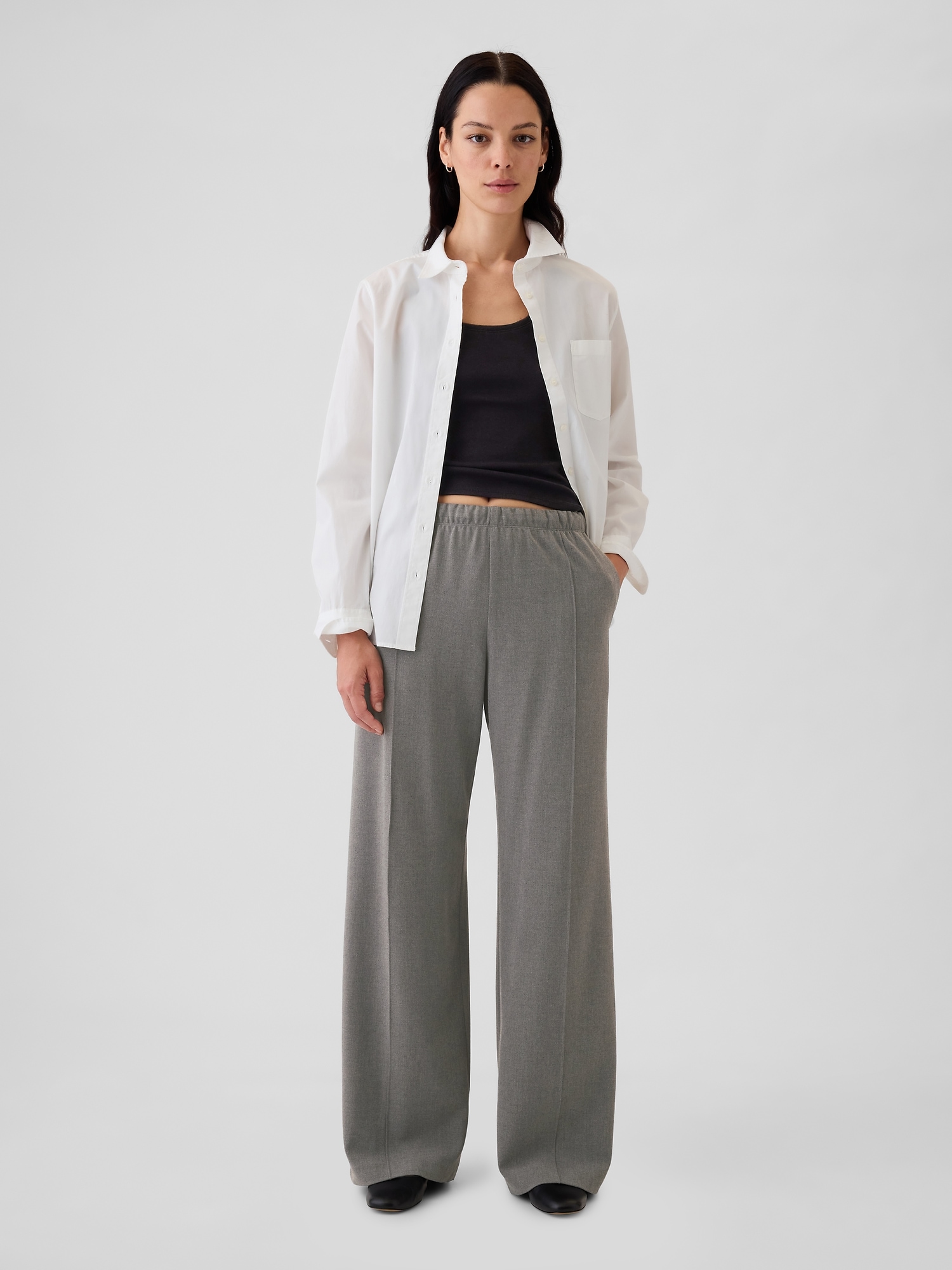 Wide-Leg Seamed Pull-On Pants