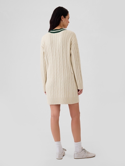 Image number 2 showing, CashSoft Varsity Cable-Knit Mini Sweater Dress