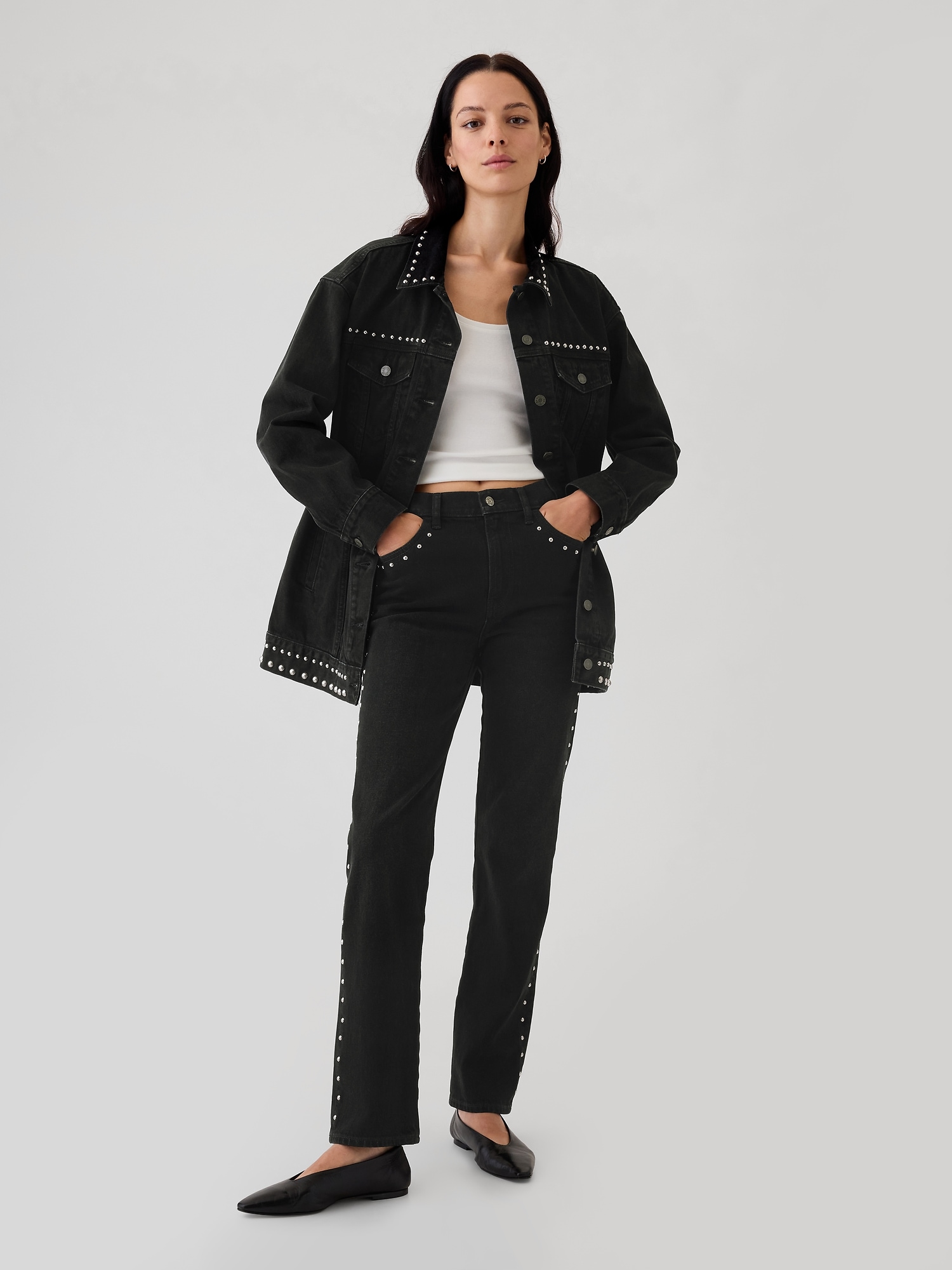 High Rise Studded '90s Straight Jeans