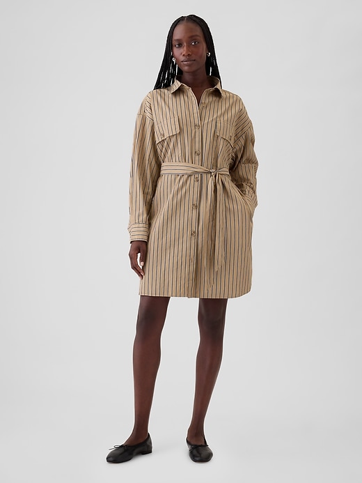 Image number 1 showing, Organic Cotton Striped Mini Shirtdress