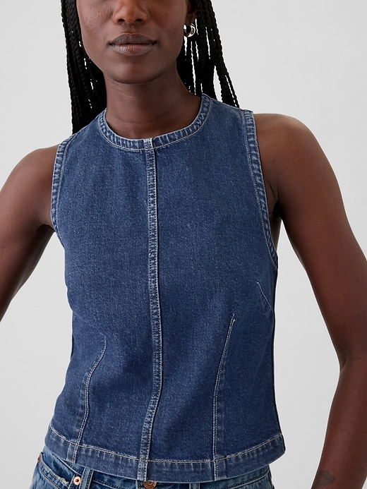 Image number 4 showing, Cropped Denim Shell Tank Top