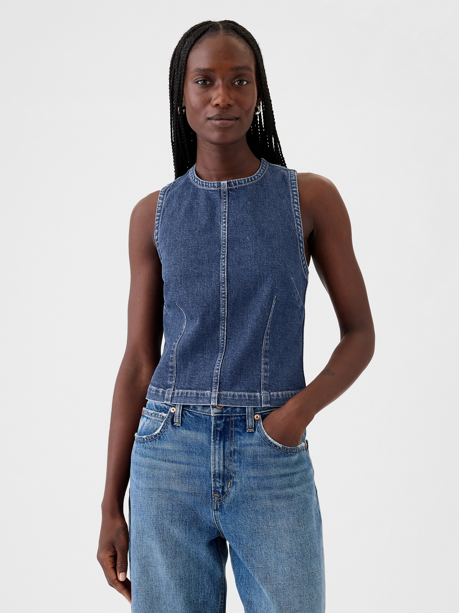 Cropped Denim Shell Tank Top