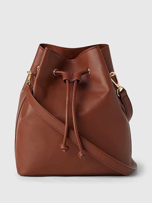 Image number 1 showing, Vegan Leather Crossbody Bucket Bag