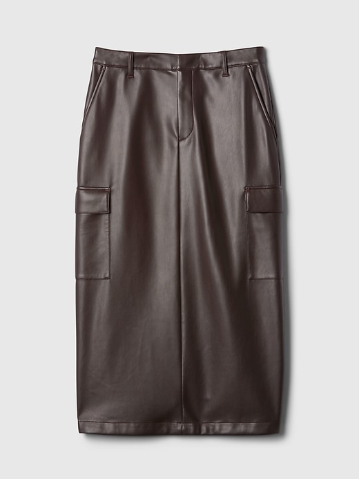 Image number 5 showing, Vegan Leather Cargo Midi Skirt