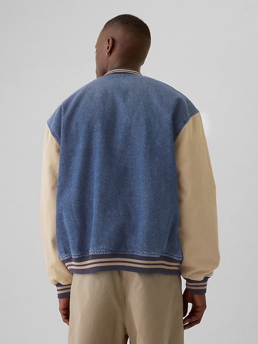 Image number 2 showing, Denim Varsity Jacket