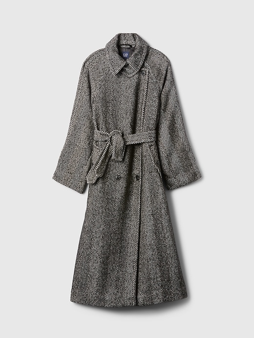 Image number 5 showing, Double-Breasted Herringbone Belted Trench Coat