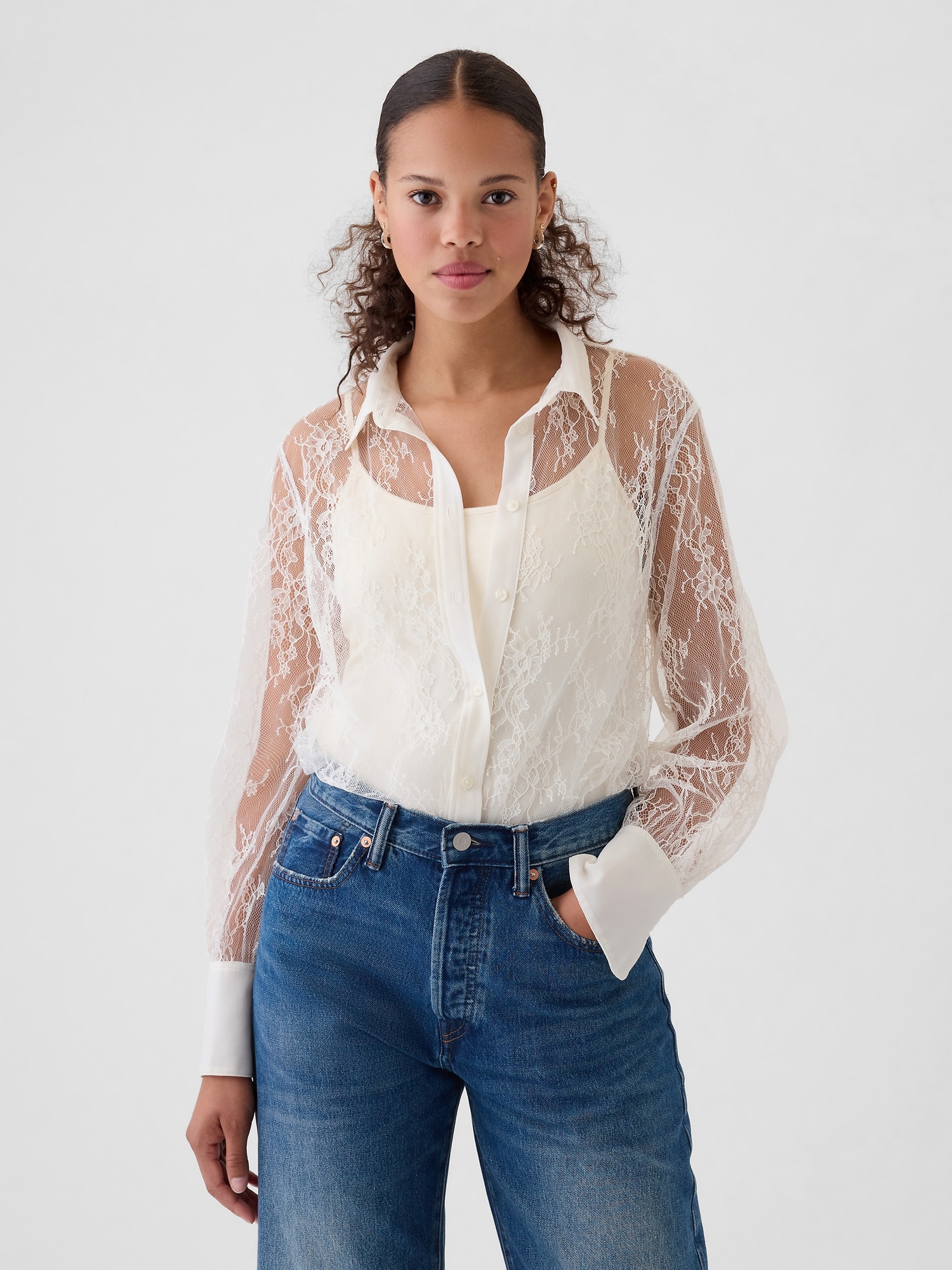 Sheer button down blouse online