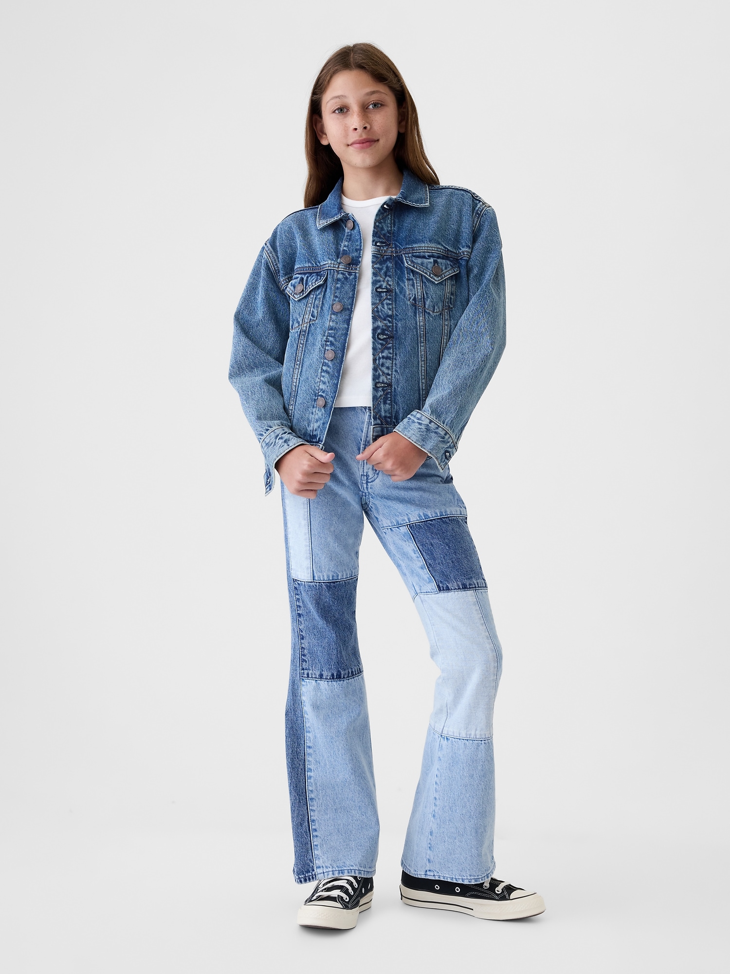 Kids High Rise Patchwork '70s Flare Jeans