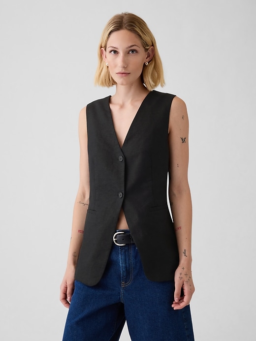 Image number 1 showing, Linen-Cotton Longline Vest