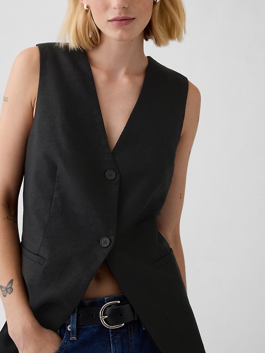 Image number 4 showing, Linen-Cotton Longline Vest