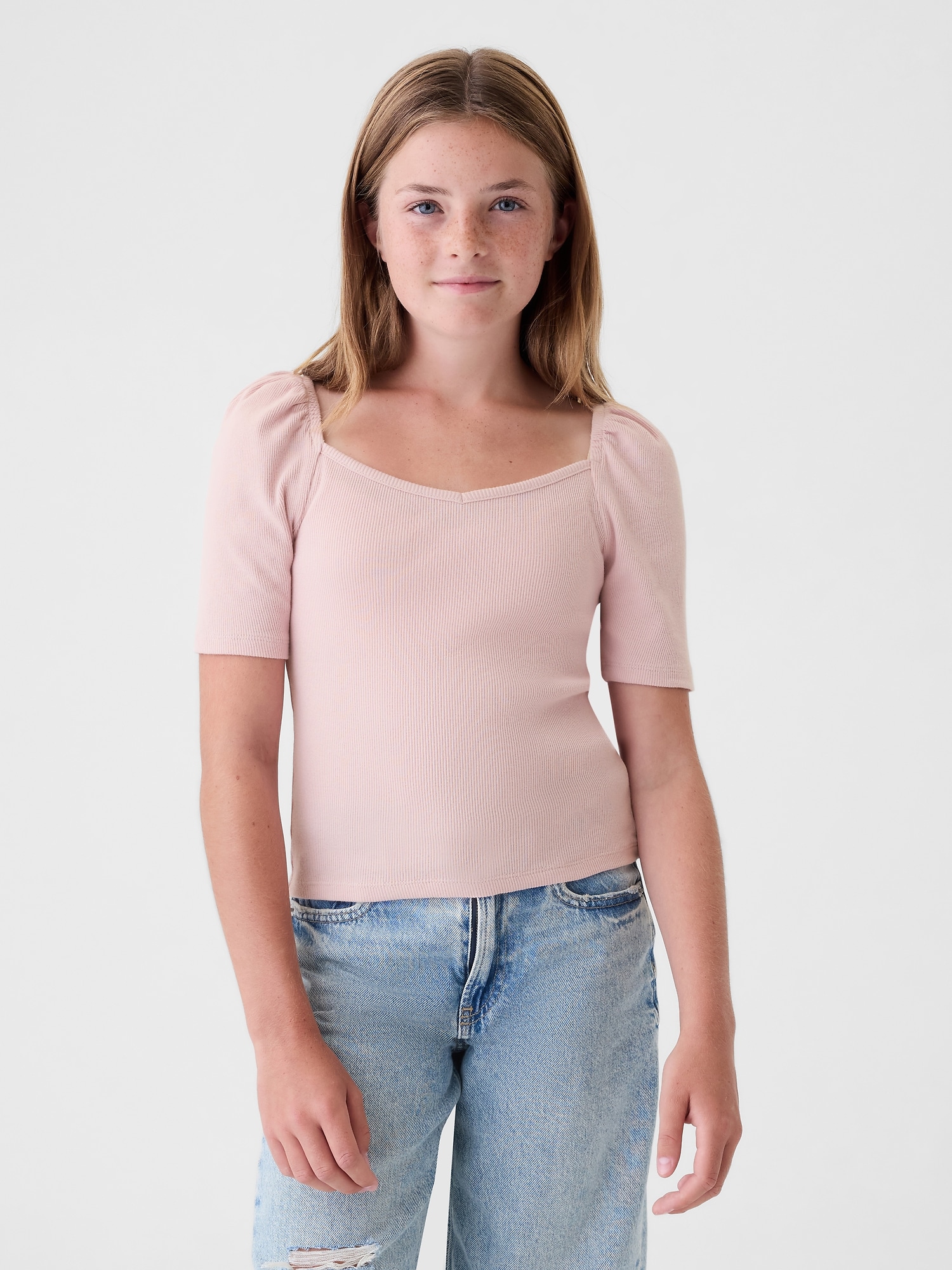 Kids Sweetheart Puff Sleeve Top - Pink