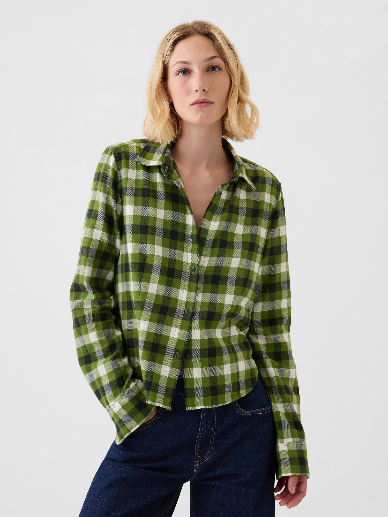 Cropped Flannel Shirt - Green