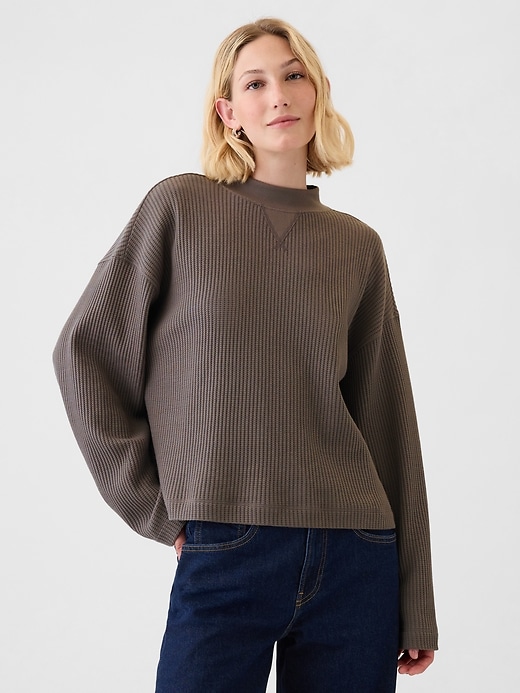 Image number 1 showing, Oversized Mockneck Waffle T-Shirt