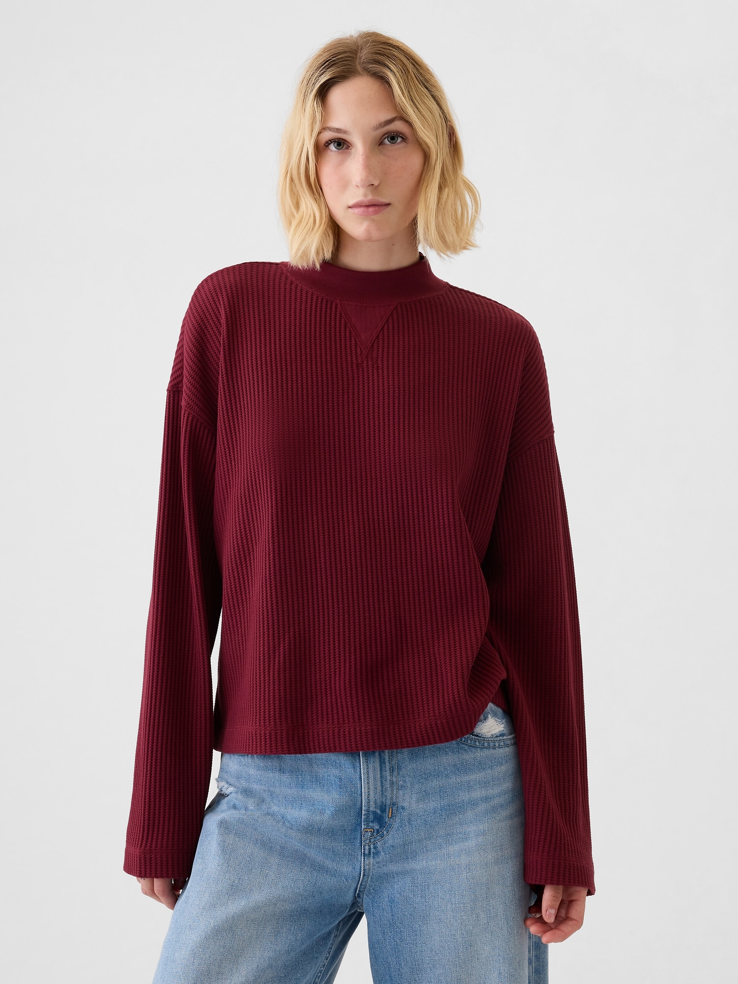 Oversized Mockneck Waffle T-Shirt | Gap