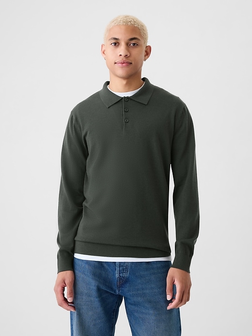 Image number 1 showing, Merino Polo Sweater