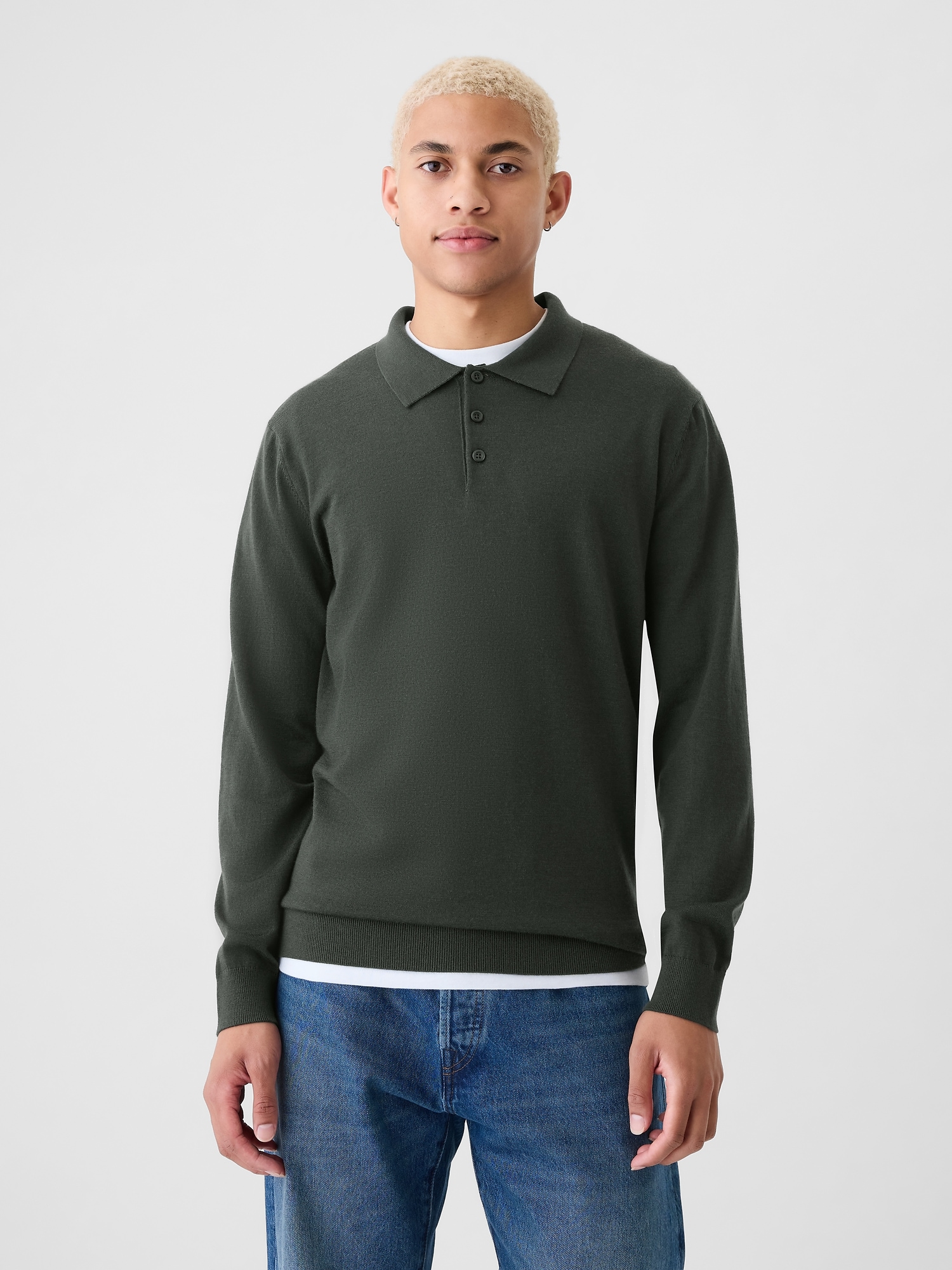 Merino Polo Sweater - Green