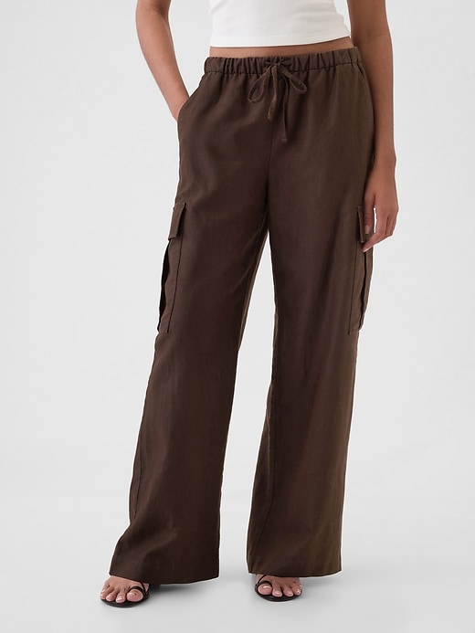 Image number 2 showing, Mid Rise Linen-Cotton Pull-On Cargo Pants