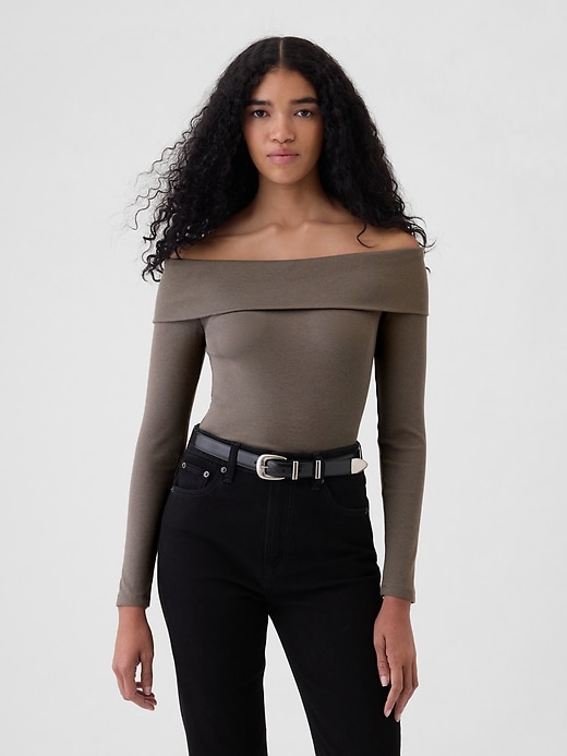 Image number 1 showing, Modern Rib Off-Shoulder Cropped Top