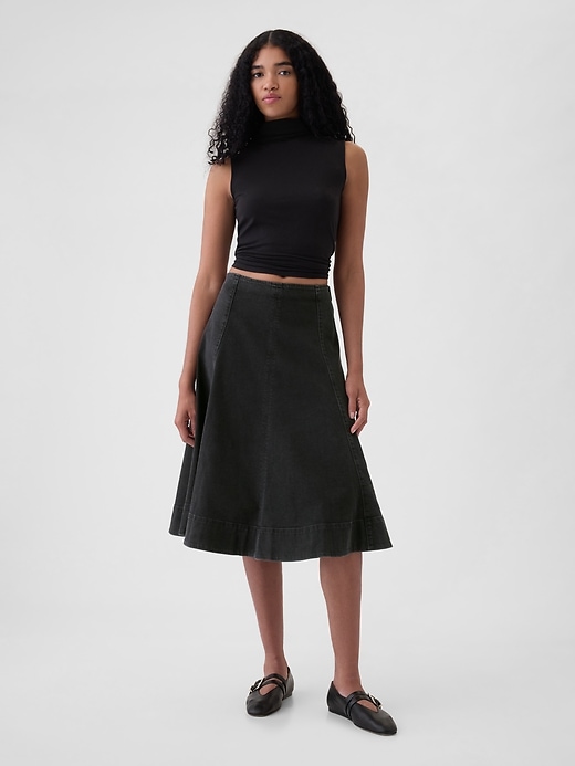 Image number 1 showing, Paneled Denim Midi Skirt