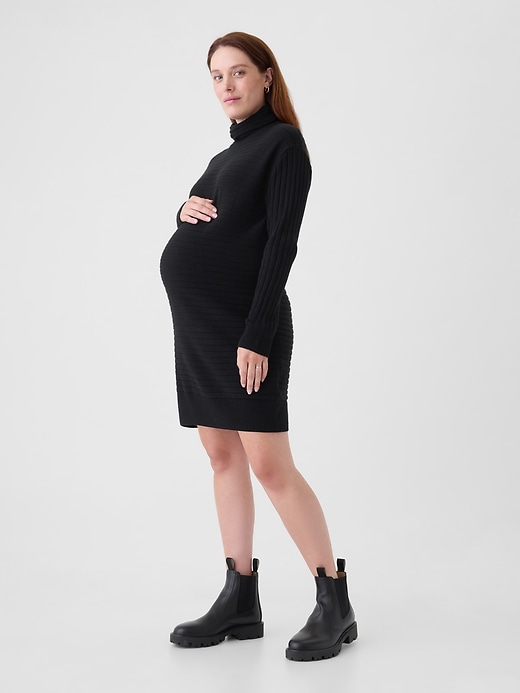 Image number 3 showing, Maternity CashSoft Rib Turtleneck Mini Sweater Dress