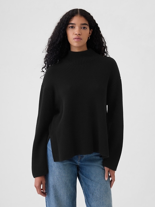 Image number 1 showing, Oversized Split-Hem Mockneck Sweater