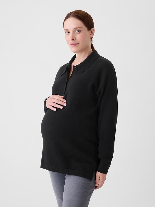 Image number 3 showing, Maternity CashSoft Henley Sweater Polo