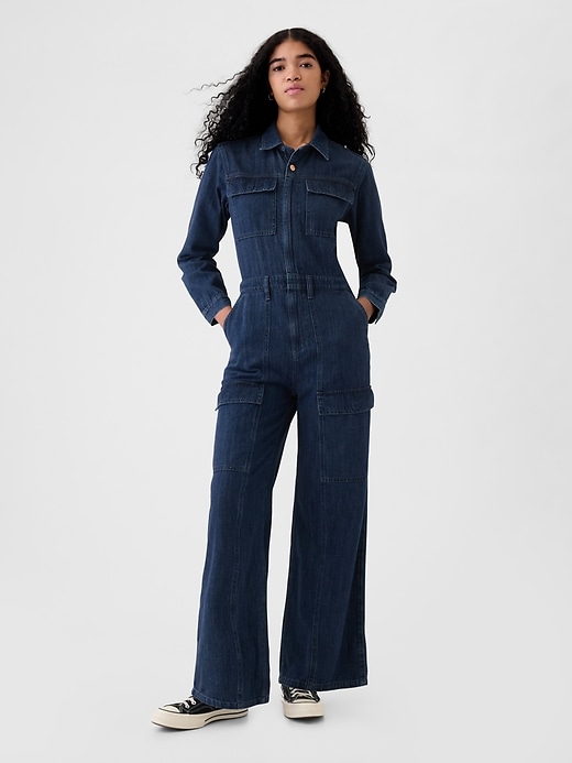 Image number 1 showing, Denim Cargo Jumpsuit