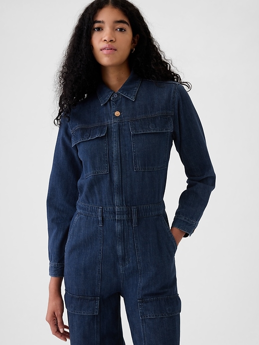 Image number 4 showing, Denim Cargo Jumpsuit