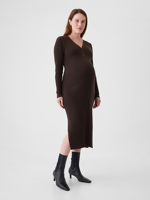 Image number 5 showing, Maternity CashSoft Rib Henley Midi Sweater Dress