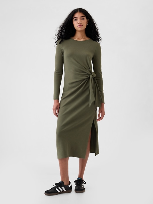 Image number 1 showing, Modern Rib Tie-Knot Midi Dress