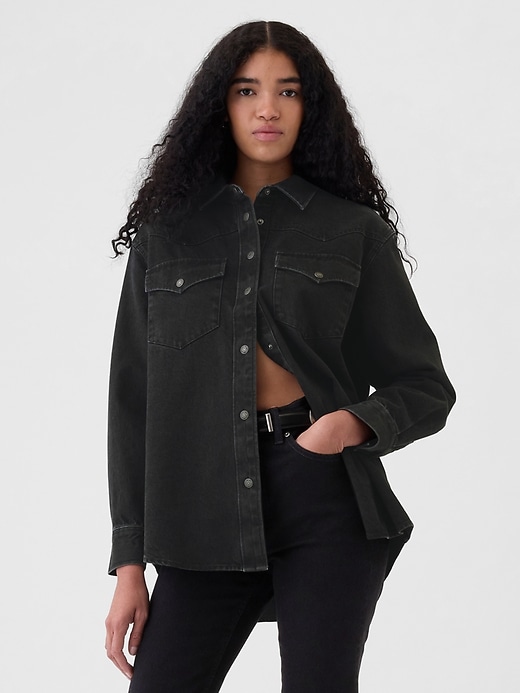 Image number 1 showing, Denim Western Shirt Jacket