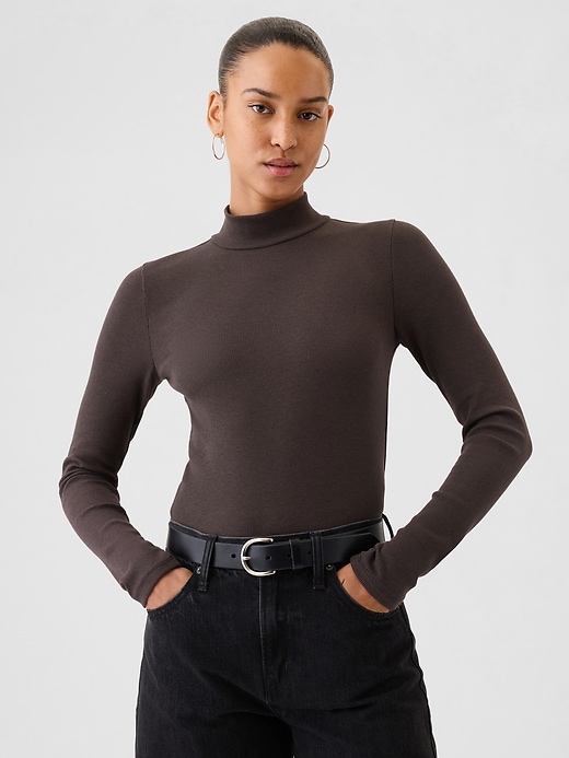 Image number 1 showing, Modern Rib Cropped Mockneck Shirt