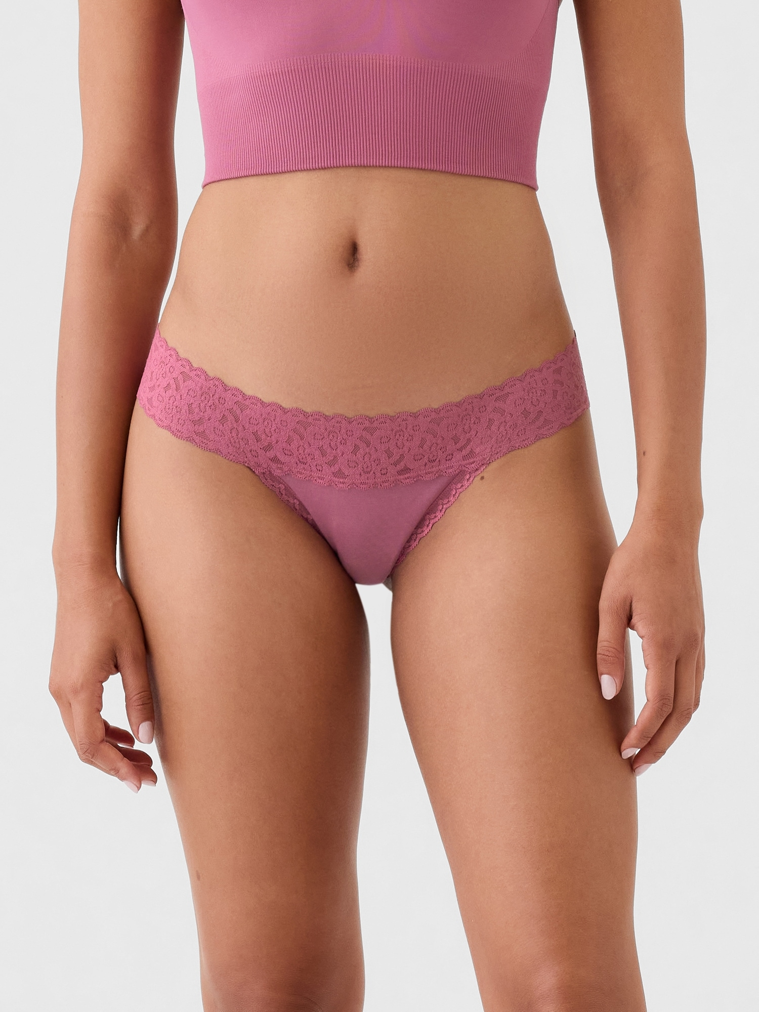 Organic Stretch Cotton Lace-Trim Thong