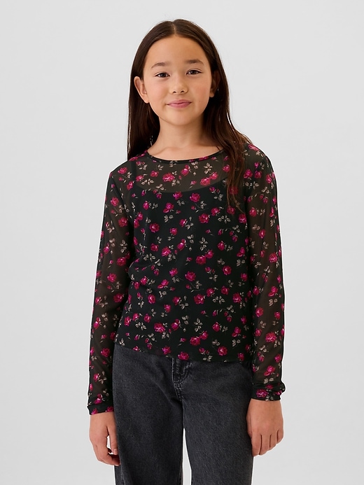 Image number 1 showing, Kids Floral Mesh Top