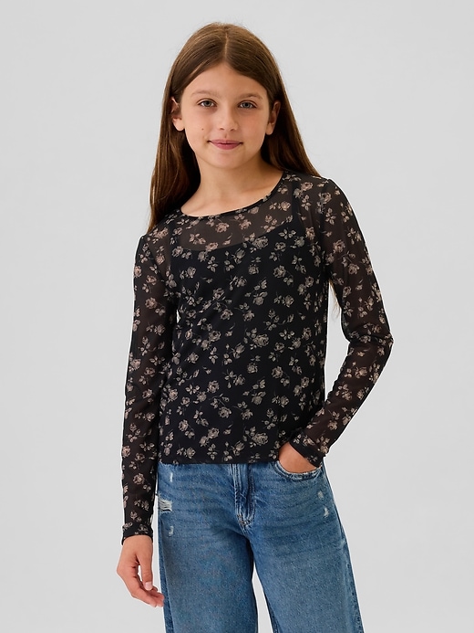 Image number 1 showing, Kids Floral Mesh Top