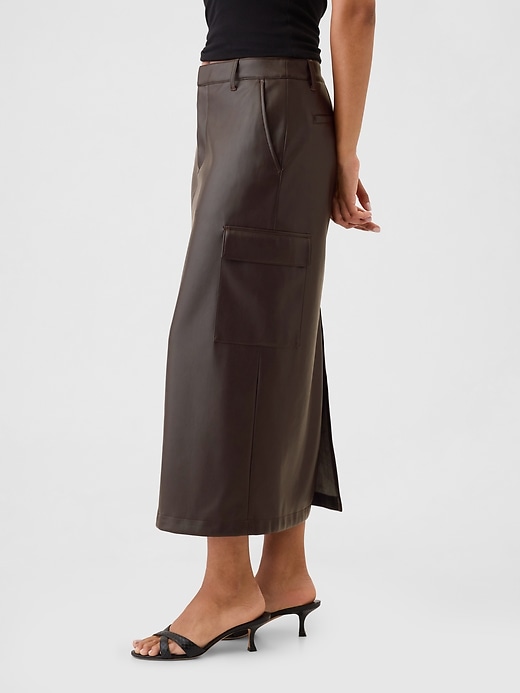 Image number 3 showing, Vegan Leather Cargo Midi Skirt