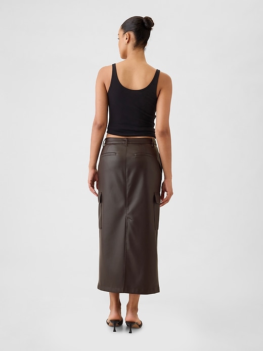 Image number 2 showing, Vegan Leather Cargo Midi Skirt