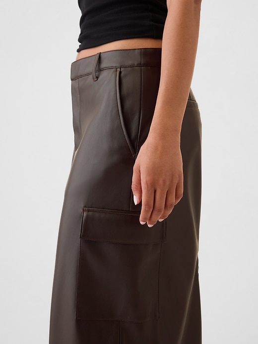 Image number 4 showing, Vegan Leather Cargo Midi Skirt