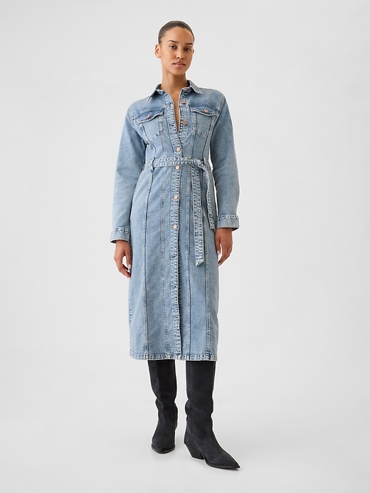 Image number 1 showing, Belted Denim Midi Dress