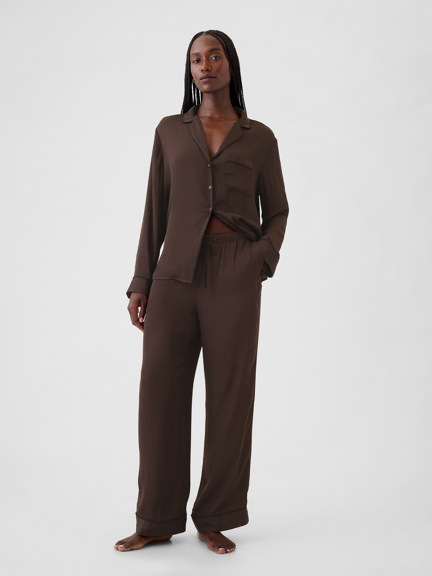 Satin PJ Pants - Brown