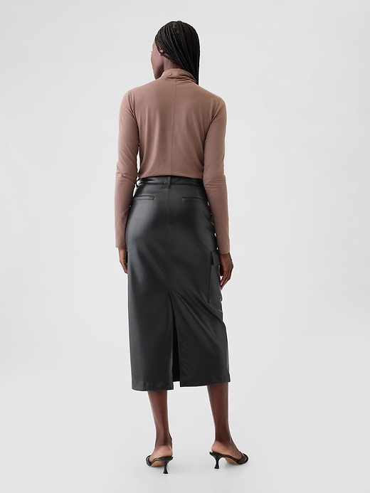 Image number 2 showing, Vegan Leather Cargo Midi Skirt