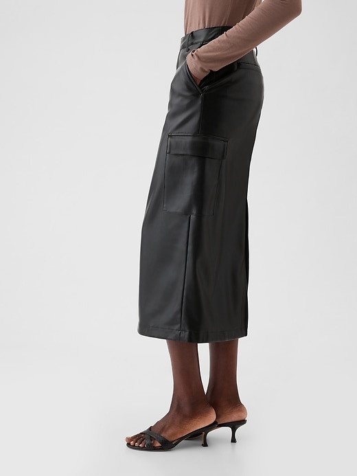 Image number 3 showing, Vegan Leather Cargo Midi Skirt