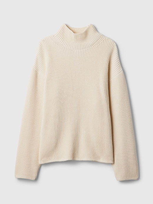 Image number 5 showing, 100% Cotton Oversized Split-Hem Mockneck Sweater