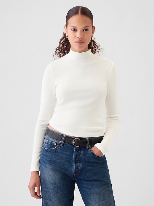 Image number 1 showing, Modern Rib Cropped Mockneck Shirt