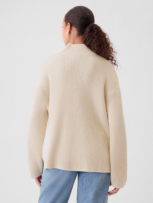 Image number 2 showing, 100% Cotton Oversized Split-Hem Mockneck Sweater