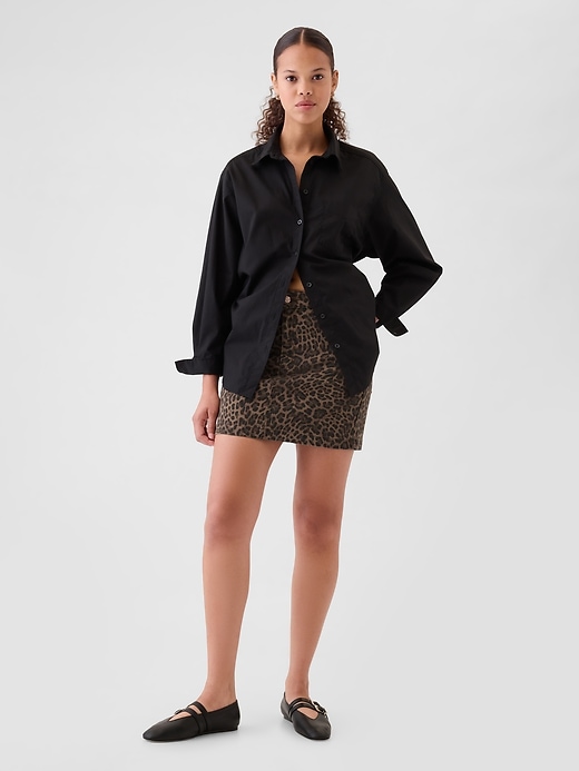 Image number 1 showing, Leopard Denim Mini Skirt