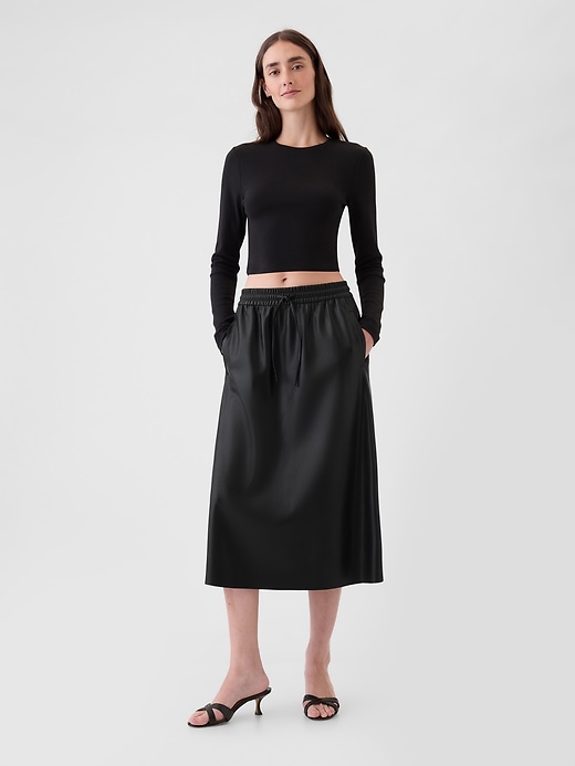 Image number 1 showing, Vegan Leather Midi Skirt